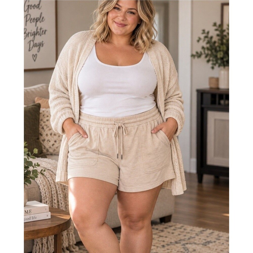 Athleta Farallon Heathered Sweat Short Women's Size 26 Beige Drawstring Pockets